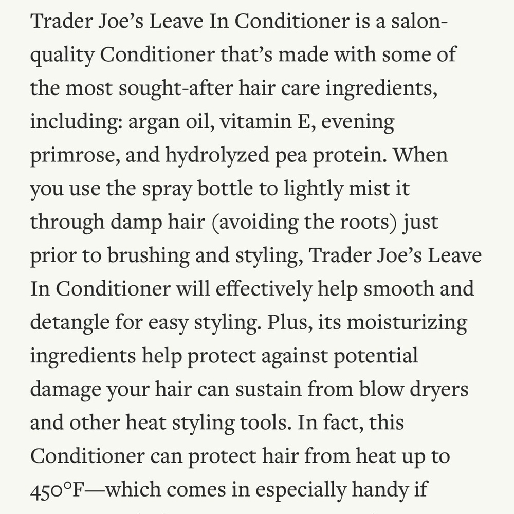 Trader Joe's Leave-In Hair Conditioner 👩🏼 NEW Full Size - Picture 2 of 3